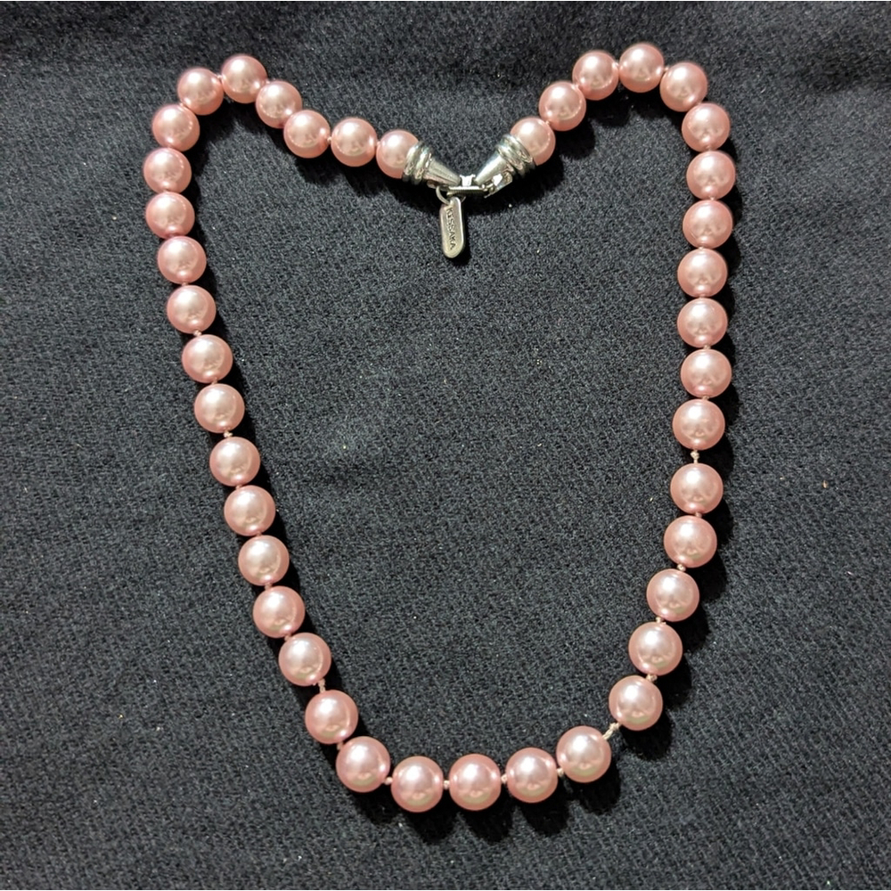 Vintage Kissaka Silver Tone Pink Faux Pearl Beaded Statement Necklace